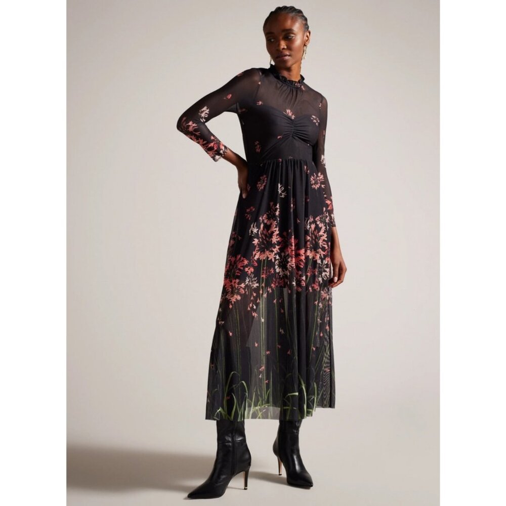 Ted Baker Susensaa Floral Mesh Midi Dress